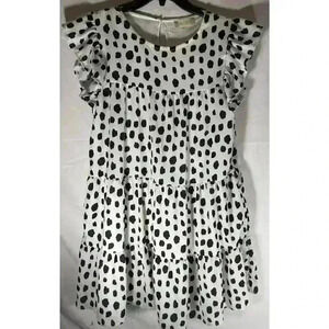 Altar’d State White And Black Spotted Short Sleeve Babydoll Dress Womens M